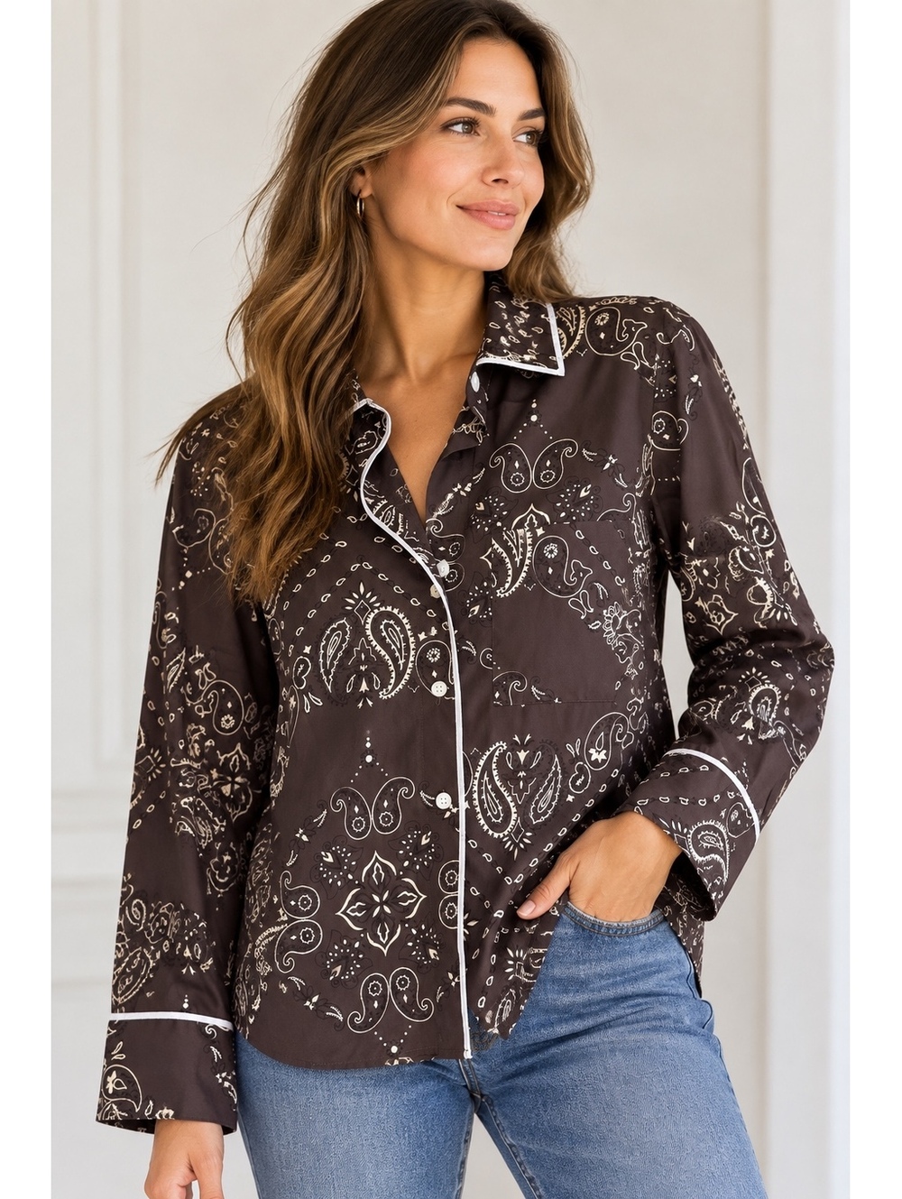 NWT Madewell Signature Y-Neck Bandana Print Shirt  Size L